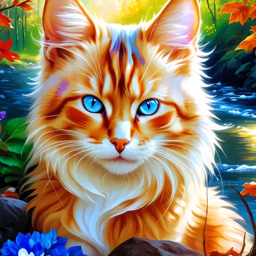 Prompt: portrait of a stunning beautiful cat with {lilac and mulberry fur} and {crisp ice blue eyes}, purple tortie cat, feral, quadruped, young tom cat, Warrior cats by Erin Hunter, gorgeous anime portrait, intense cartoon, beautiful 8k eyes, {pelt shines like the sun}, kitsune, nine-tailed fox, ice element, fine oil painting, Van gogh style, stunning, gorgeous, gazing at viewer, beaming eyes, lake shore sunrise, 64k, hyper detailed, expressive, clever, beautiful, thick silky mane, golden ratio, symmetric, accurate anatomy, precise, perfect proportions, vibrant, standing majestically on a tree, hyper detailed, complementary colors, UHD, HDR, top quality artwork, beautiful detailed background, unreal 5, artstaion, deviantart, instagram, professional, masterpiece