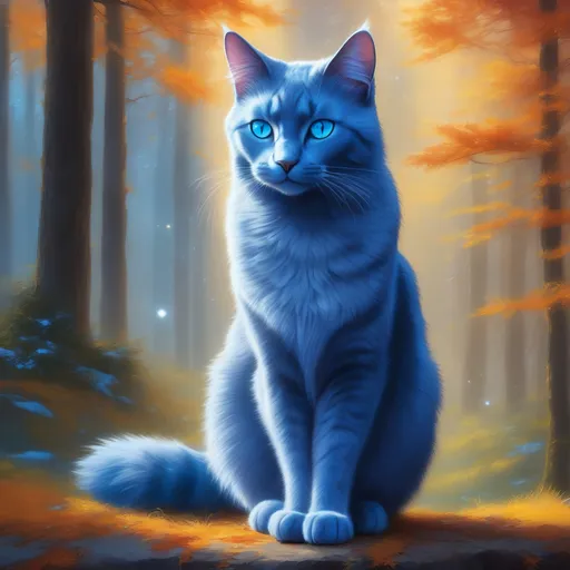 Prompt: warrior cat with {russian blue fur} and {crystal blue eyes}, ice element, frost, senior she-cat, Erin Hunter, gorgeous anime portrait, beautiful cartoon, 2d cartoon, beautiful 8k eyes, elegant {blue fur}, pronounced scar on chest, fine oil painting, modest, gazing at viewer, beaming blue eyes, glistening blue fur, low angle view, zoomed out view of character, 64k, hyper detailed, expressive, timid, graceful, beautiful, expansive silky mane, golden ratio, precise, perfect proportions, vibrant, standing majestically on a tall crystal stone, deep starry sky, hyper detailed, complementary colors, UHD, HDR, top quality artwork, beautiful detailed background, unreal 5, artstaion, deviantart, instagram, professional, masterpiece