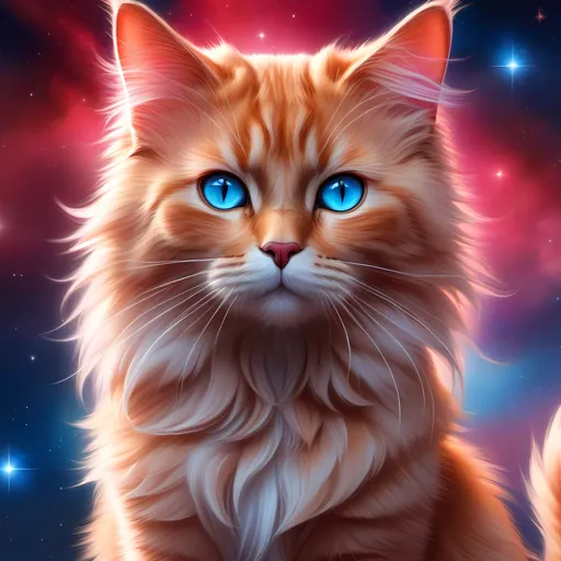 Prompt: warrior (cat) with {rose gold fur} and {ruby red eyes}, senior she-cat, feral cat, frost, Erin Hunter, gorgeous anime portrait, beautiful cartoon, 2d cartoon, beautiful 8k eyes, elegant {blue fur}, pronounced scar on chest, fine oil painting, modest, gazing at viewer, beaming red eyes, glistening gold fur, low angle view, zoomed out view of character, 64k, hyper detailed, expressive, timid, graceful, beautiful, expansive silky mane, deep starry sky, UHD background, golden ratio, precise, perfect proportions, vibrant, standing majestically on a tall crystal stone, hyper detailed, complementary colors, UHD, HDR, top quality artwork, beautiful detailed background, unreal 5, artstaion, deviantart, instagram, professional, masterpiece