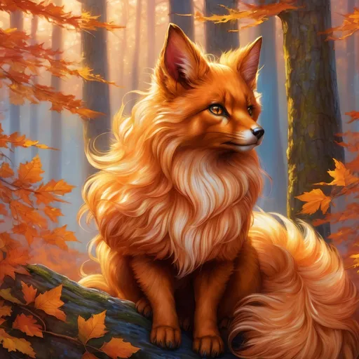 Prompt: {Vulpix}, gleaming hypnotic {chocolate brown eyes}, flame, fire element, feral, frost, detailed artwork, beautiful oil painting, 64k, detailed background, aspen leaves, deep starry sky, lush cliffside, brilliant sunrise sky, big golden ears, beautiful {golden brown muzzle}, luxurious {golden brown pelt}, big beautiful 8k eyes, mischievous, vivid colors, thick fluffy fur, glowing fiery aura, fire princess, bashful rosy cheeks, timid, bright rosy cheeks, thick billowing mane, intricately detailed fur, beautiful detailed eyes, , by Anne Stokes, golden ratio, perfect proportions, vibrant, hyper detailed, complementary colors, UHD, beautiful detailed background
