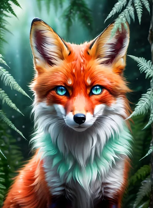 Prompt: portrait. ofa stunning beautiful fox with {shiny garnet and crimson fur} and {crisp mint green eyes}, feral, quadruped, young vixen, gorgeous anime portrait, intense cartoon, beautiful 8k eyes, elegant {scarlet and garnet fur}, {pelt looks like a vixen fox}, fine oil painting, stunning, gorgeous, back view, gazing at viewer, beaming blue eyes, looking back, (rear view:1.5), (looking over shoulder:1.5), (raised tail:2.5), glistening scarlet fur, draped in ferns, snowstorm, ice element, 64k, hyper detailed, expressive, witty, graceful, beautiful, expansive silky mane, crystal mountain cave, secluded crystal lake, crystal waterfall, golden ratio, precise, perfect proportions, vibrant, standing majestically on a tall crystal stone, hyper detailed, complementary colors, UHD, HDR, top quality artwork, beautiful detailed background, unreal 5, artstaion, deviantart, instagram, professional, masterpiece