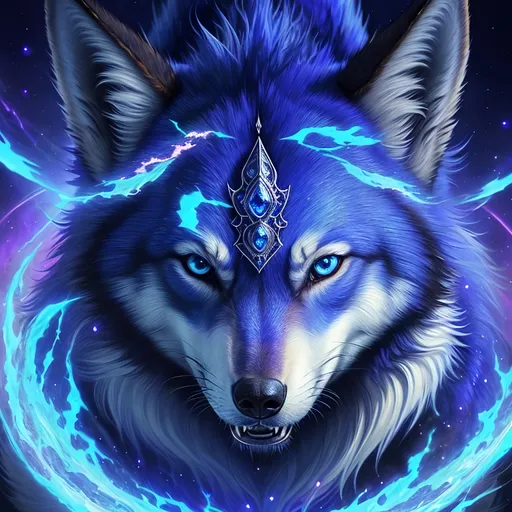Prompt: insanely beautiful (wolf), ancient, celestial guardian, quadrupedal canine, growling, glaring, global illumination, psychedelic colors, illusion, finely detailed, stunning sapphire blue eyes, calm, detailed face, beautiful detailed eyes, beautiful defined detailed legs, beautiful detailed shading, stunning, hyper detailed face, hyper detailed eyes, masterpiece, epic anime scenery, professional oil painting, epic digital art, best quality, bulky, highly detailed body, glaring at viewer, (lightning halo), tilted halo, {body crackling with lightning}, billowing wild fur, dense billowing mane, lilac magic fur highlights, majestic wolf queen, magic jewels on forehead, presenting magic jewel, lightning blue eyes, flaming eyes, ice elements, (auroras) fill the sky, (ice storm), crackling lightning, (lightning halo), tilted halo, corona behind head, highly detailed pastel clouds, lightning charged atmosphere, full body focus, presenting magical jewel, beautifully detailed background, cinematic, Yuino Chiri, Anne stokes, Kentaro Miura, 64K, UHD, intricate detail, high quality, high detail, golden ratio, symmetric, masterpiece, intricate facial detail, high quality, detailed face, intricate quality, intricate eye detail, highly detailed, high resolution scan, intricate detailed, highly detailed face, very detailed, high resolution, medium close up, close up