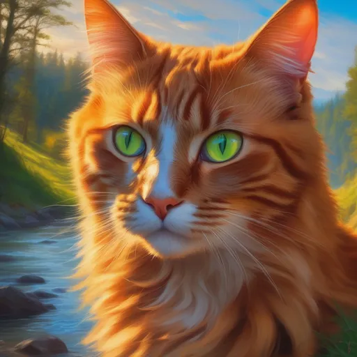 warrior cat with {fiery orange fur} and bright {gree... | OpenArt