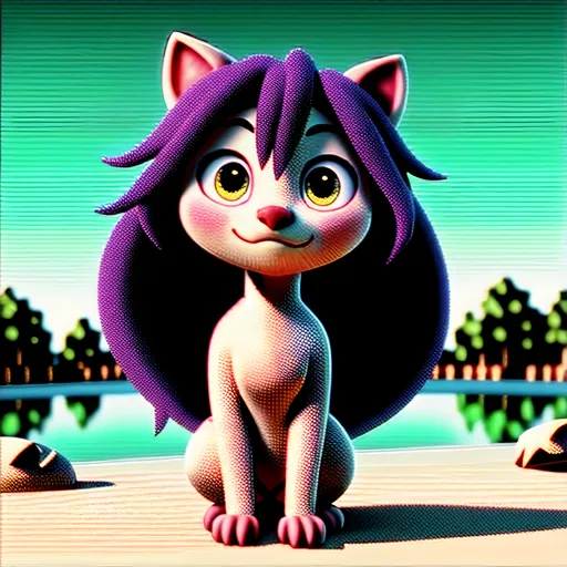 Prompt: warrior cat with {lavender fur} and {crystal blue eyes}, young she-cat, Erin Hunter, gorgeous anime portrait, beautiful cartoon, 2d cartoon, beautiful 8k eyes, elegant {colorful lavender fur}, fine oil painting, modest, gazing at viewer, worm's eye view, frosted flowers, zoomed out view of character, wears a bracelet, 64k, hyper detailed, expressive, timid, graceful, beautiful, expansive silky mane, golden ratio, precise, perfect proportions, vibrant, tanning by a sun-bathed river, hyper detailed, complementary colors, UHD, HDR, top quality artwork, beautiful detailed background, unreal 5, artstaion, deviantart, instagram, professional, masterpiece