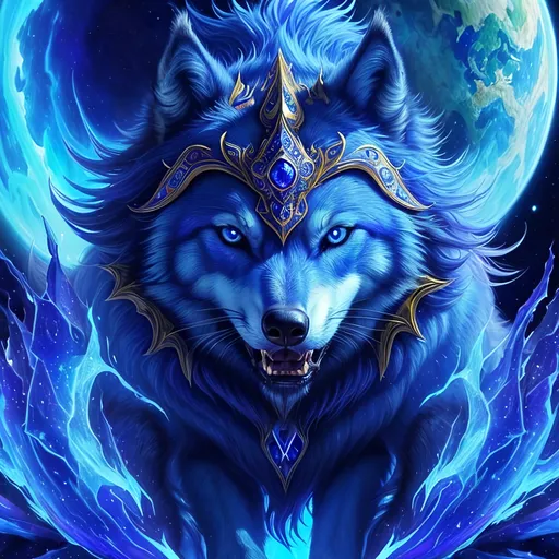 Prompt: remove ears, add hair, add mane, add fur, insanely beautiful (wolf), ancient, celestial guardian, quadrupedal canine, growling, glaring at viewer, global illumination, psychedelic colors, illusion, finely detailed, stunning sapphire blue eyes, calm, detailed face, beautiful detailed eyes, beautiful defined detailed legs, beautiful detailed shading, stunning, hyper detailed face, hyper detailed eyes, masterpiece, epic anime scenery, professional oil painting, epic digital art, best quality, bulky, plump, highly detailed body, glaring at viewer, (lightning halo), tilted halo, {body crackling with lightning}, billowing wild fur, dense billowing mane, lilac magic fur highlights, majestic wolf queen, magic jewels on forehead, presenting magic jewel, lightning blue eyes, flaming eyes, ice element, (auroras) fill the sky, (ice storm), crackling lightning, (lightning halo), tilted halo, corona behind head, highly detailed pastel clouds, lightning charged atmosphere, full body focus, presenting magical jewel, beautifully detailed background, cinematic, Yuino Chiri, Anne stokes, Kentaro Miura, 64K, UHD, intricate detail, high quality, high detail, golden ratio, symmetric, masterpiece, intricate facial detail, high quality, detailed face, intricate quality, intricate eye detail, highly detailed, high resolution scan, intricate detailed, highly detailed face, very detailed, high resolution, medium close up, close up