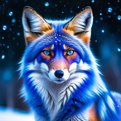 Prompt: portrait of a beautiful blue fox elder with (glistening blue fur) and glowing {sapphire blue eyes}, fine oil painting, feral fox, beautiful vixen kitsune, nine-tailed fox, sparkling frosted fur, (plump:1.5), ice element, epic anime portrait, three quarter portrait, gazing at viewer, icy colors, frost, brilliant night sky, beautiful 8k eyes, hyper detailed fur, icy white nose, deep starry sky, cosmic auroras, epic fantasy landscape, frost, intense, low angle view, soft HD fur, 64k, hyper detailed, symmetric, depth, detailed shading, highly detailed face, expressive, calm, cold, elegant, graceful, silky extravagant mane, silver fur highlights, deep {purple sky}, colorful stones, symmetric, glistening blue hair, sprawled at a frosted lake shore, golden ratio, precise, perfect proportions, vibrant, hyper detailed, complementary colors, UHD, HDR, top quality artwork, beautiful detailed background, unreal 5, artstaion, deviantart, instagram, professional, masterpiece