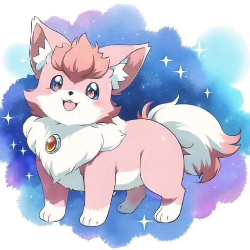 Prompt: Vulpix, Pokemon, anime, fluffy, watercolor, happy, furry, by Chris Aki, detailed eyes, 8k, full body, highly detailed, sparkles