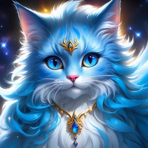 Prompt: warrior cat with {russian blue fur} and {crystal blue eyes}, senior she-cat, ice element, frost, Erin Hunter, gorgeous anime portrait, beautiful cartoon, 2d cartoon, beautiful 8k eyes, elegant {blue fur}, pronounced scar on chest, fine oil painting, modest, gazing at viewer, beaming blue eyes, glistening blue fur, low angle view, zoomed out view of character, 64k, hyper detailed, expressive, timid, graceful, beautiful, expansive silky mane, deep starry sky, golden ratio, precise, perfect proportions, vibrant, standing majestically on a tall crystal stone, hyper detailed, complementary colors, UHD, HDR, top quality artwork, beautiful detailed background, unreal 5, artstaion, deviantart, instagram, professional, masterpiece