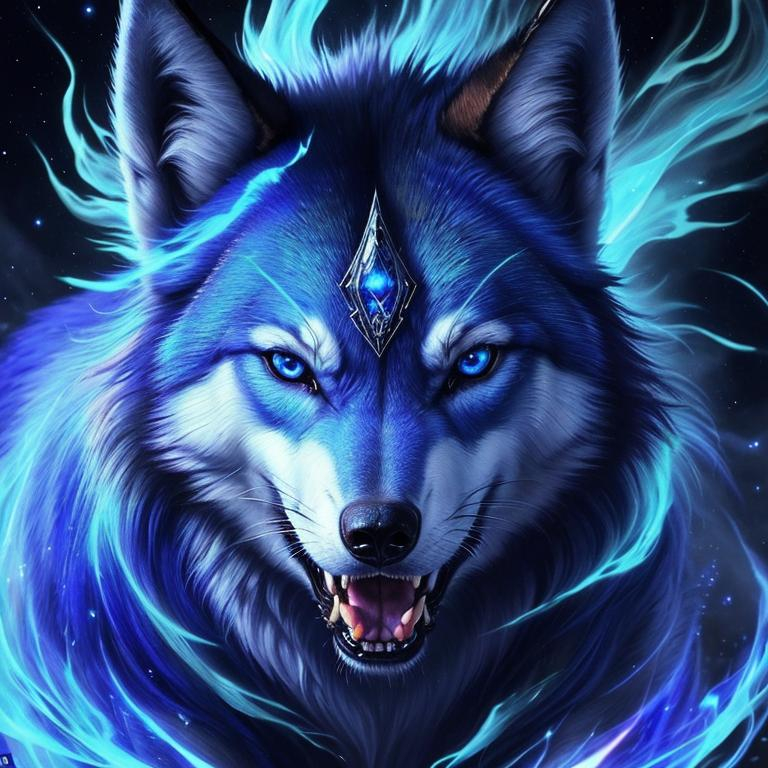 Prompt: insanely beautiful (wolf), ancient, celestial guardian, quadrupedal canine, growling, glaring at viewer, global illumination, psychedelic colors, illusion, finely detailed, stunning sapphire blue eyes, calm, detailed face, beautiful detailed eyes, beautiful defined detailed legs, beautiful detailed shading, stunning, hyper detailed face, hyper detailed eyes, masterpiece, epic anime scenery, professional oil painting, epic digital art, best quality, bulky, plump, highly detailed body, glaring at viewer, (lightning halo), tilted halo, {body crackling with lightning}, billowing wild fur, dense billowing mane, lilac magic fur highlights, majestic wolf queen, magic jewels on forehead, presenting magic jewel, lightning blue eyes, flaming eyes, ice element, (auroras) fill the sky, (ice storm), crackling lightning, (lightning halo), tilted halo, corona behind head, highly detailed pastel clouds, lightning charged atmosphere, full body focus, presenting magical jewel, beautifully detailed background, cinematic, Yuino Chiri, Anne stokes, Kentaro Miura, 64K, UHD, intricate detail, high quality, high detail, golden ratio, symmetric, masterpiece, intricate facial detail, high quality, detailed face, intricate quality, intricate eye detail, highly detailed, high resolution scan, intricate detailed, highly detailed face, very detailed, high resolution, medium close up, close up