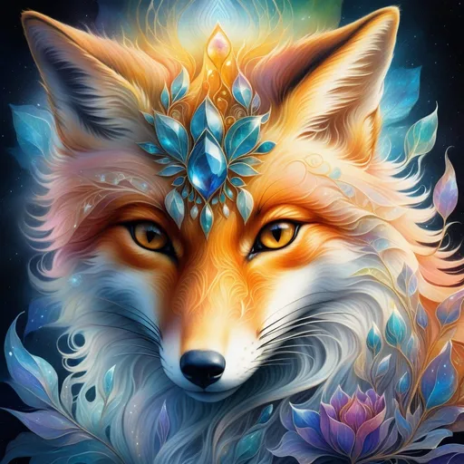 Prompt:   Double Exposure,  A very beautiful fox, in the style of Josephine Wall, ice element, Ultrarealistic digital illustration, detailed watercolor drawing on soft paper, Contemporary beautiful art, sensuality, atmospheric, dark fantasy, fantasy, magic, botanical, ethereal, super-detail, psychedelic colors, dark colors, golden ratio, high quality, HDR, 1024k,  professional, depth, detailed shading, sharp
