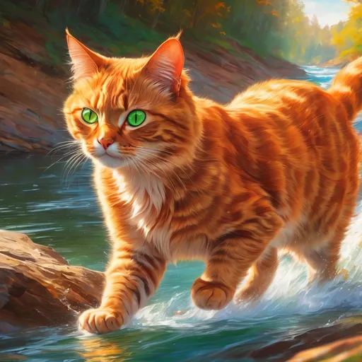 warrior cat with {fiery orange fur} and bright {gree... | OpenArt