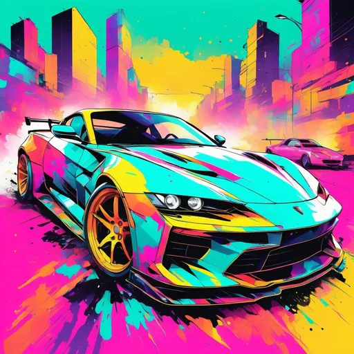 Prompt: vibrant inkpunk style photo of a sports car