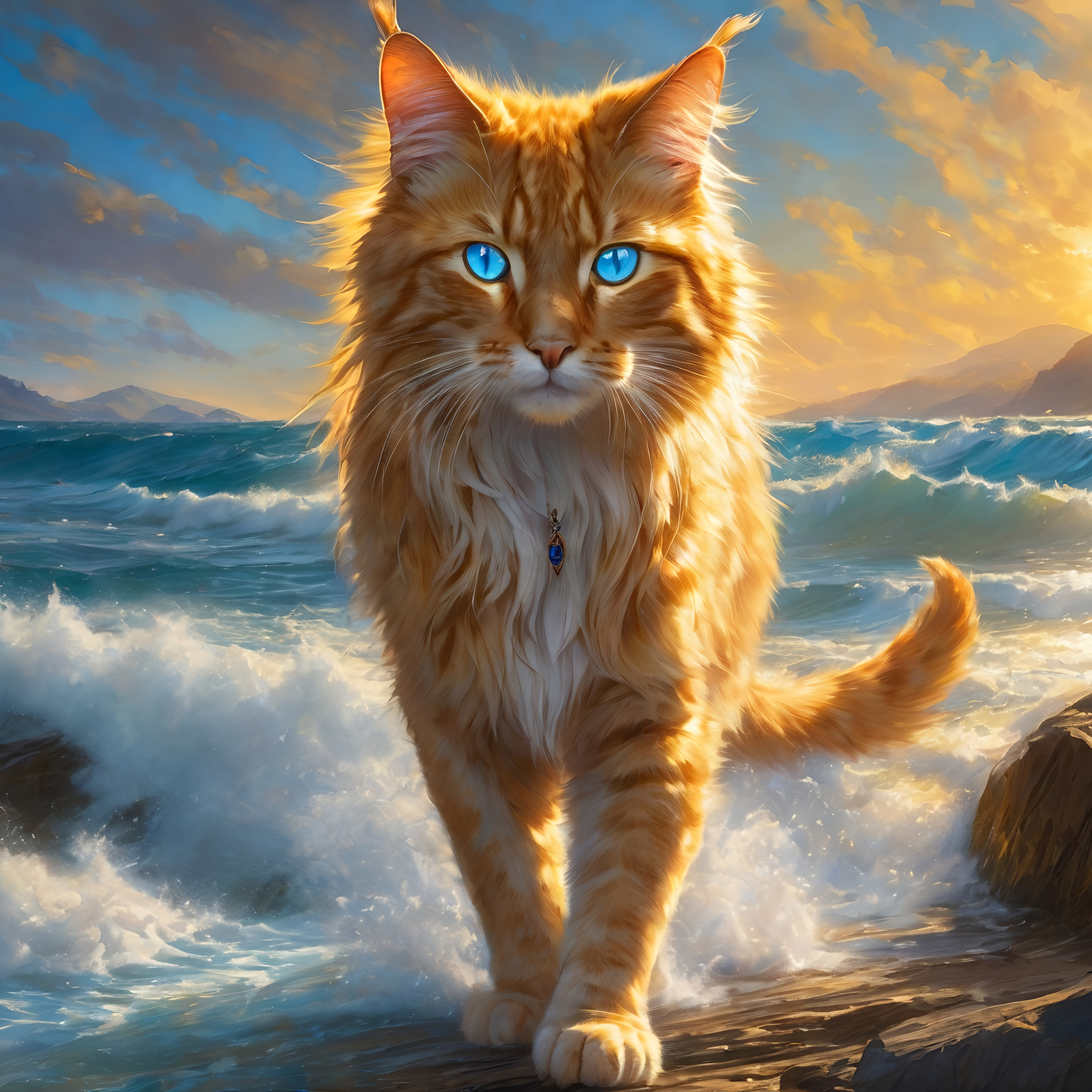 Warrior Cat with Shimmering Water · Creative Fabrica