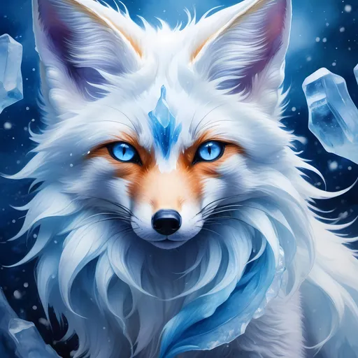 ice elemental fox, feral fox, kitsune, nine-tailed f... | OpenArt