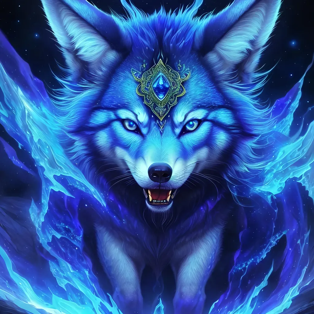 Prompt: insanely beautiful (wolf), ancient, celestial guardian, quadrupedal canine, growling, glaring at viewer, global illumination, psychedelic colors, illusion, finely detailed, stunning sapphire blue eyes, calm, detailed face, beautiful detailed eyes, beautiful defined detailed legs, beautiful detailed shading, stunning, hyper detailed face, hyper detailed eyes, masterpiece, epic anime scenery, professional oil painting, epic digital art, best quality, bulky, plump, highly detailed body, glaring at viewer, (lightning halo), tilted halo, {body crackling with lightning}, billowing wild fur, dense billowing mane, lilac magic fur highlights, majestic wolf queen, magic jewels on forehead, presenting magic jewel, lightning blue eyes, flaming eyes, ice element, (auroras) fill the sky, (ice storm), crackling lightning, (lightning halo), tilted halo, corona behind head, highly detailed pastel clouds, lightning charged atmosphere, full body focus, presenting magical jewel, beautifully detailed background, cinematic, Yuino Chiri, Anne stokes, Kentaro Miura, 64K, UHD, intricate detail, high quality, high detail, golden ratio, symmetric, masterpiece, intricate facial detail, high quality, detailed face, intricate quality, intricate eye detail, highly detailed, high resolution scan, intricate detailed, highly detailed face, very detailed, high resolution, medium close up, close up