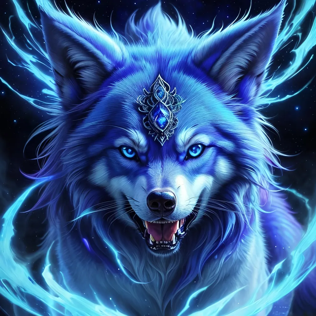 Prompt: insanely beautiful (wolf), ancient, celestial guardian, quadrupedal canine, growling, glaring at viewer, global illumination, psychedelic colors, illusion, finely detailed, stunning sapphire blue eyes, calm, detailed face, beautiful detailed eyes, beautiful defined detailed legs, beautiful detailed shading, stunning, hyper detailed face, hyper detailed eyes, masterpiece, epic anime scenery, professional oil painting, epic digital art, best quality, bulky, plump, highly detailed body, glaring at viewer, (lightning halo), tilted halo, {body crackling with lightning}, billowing wild fur, dense billowing mane, lilac magic fur highlights, majestic wolf queen, magic jewels on forehead, presenting magic jewel, lightning blue eyes, flaming eyes, ice element, (auroras) fill the sky, (ice storm), crackling lightning, (lightning halo), tilted halo, corona behind head, highly detailed pastel clouds, lightning charged atmosphere, full body focus, presenting magical jewel, beautifully detailed background, cinematic, Yuino Chiri, Anne stokes, Kentaro Miura, 64K, UHD, intricate detail, high quality, high detail, golden ratio, symmetric, masterpiece, intricate facial detail, high quality, detailed face, intricate quality, intricate eye detail, highly detailed, high resolution scan, intricate detailed, highly detailed face, very detailed, high resolution, medium close up, close up