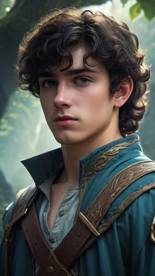 Prompt: Ethereal high-fantasy landscape, academy, 19-year-old male ranger with dark curly hair, loss and grief, ultra-realistic, atmospheric, detailed characters, bright lighting, high-fantasy setting, mystical aura, detailed facial expressions, epic storytelling, academy, professional, vibrant colors, intricate details, ethereal lighting