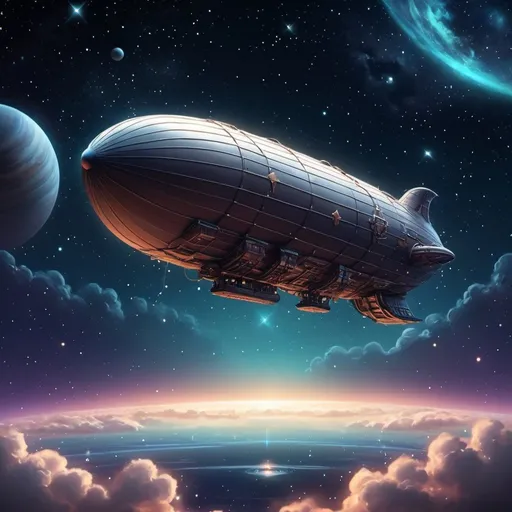 Prompt: background, space, stars, airship that looks like spacebar, universe