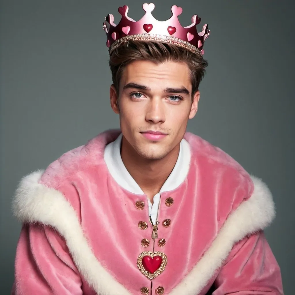 Prompt: guy, handsome, king, pink, hearts
