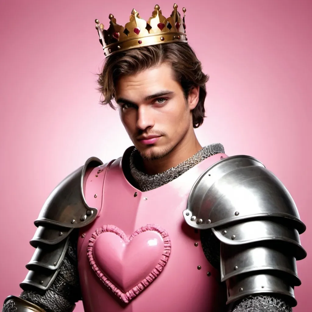 Prompt: guy, strong, handsome, king, knight, pink, love, hearts