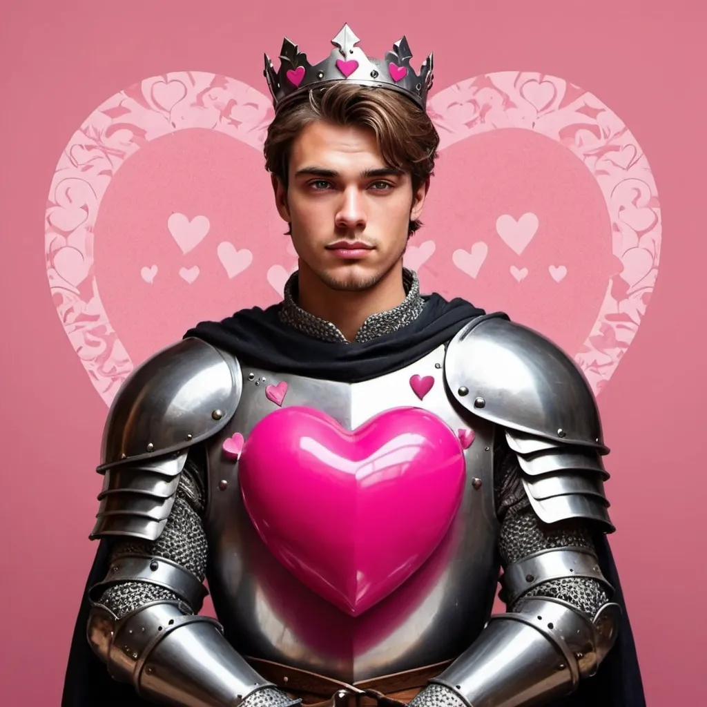 Prompt: guy, strong, handsome, king, knight, pink, love, hearts