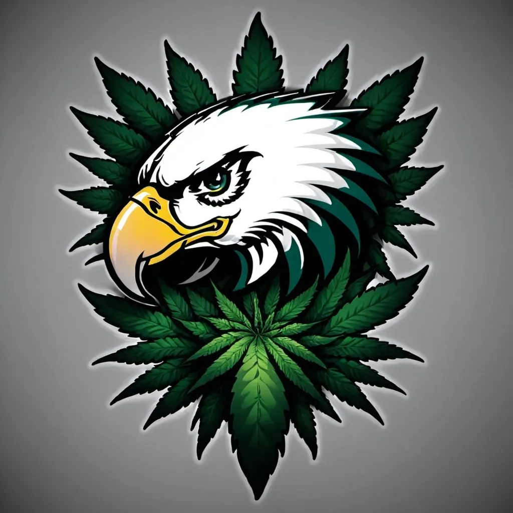 Prompt: The Philadelphia Eagles logo comprised of green marijuana 