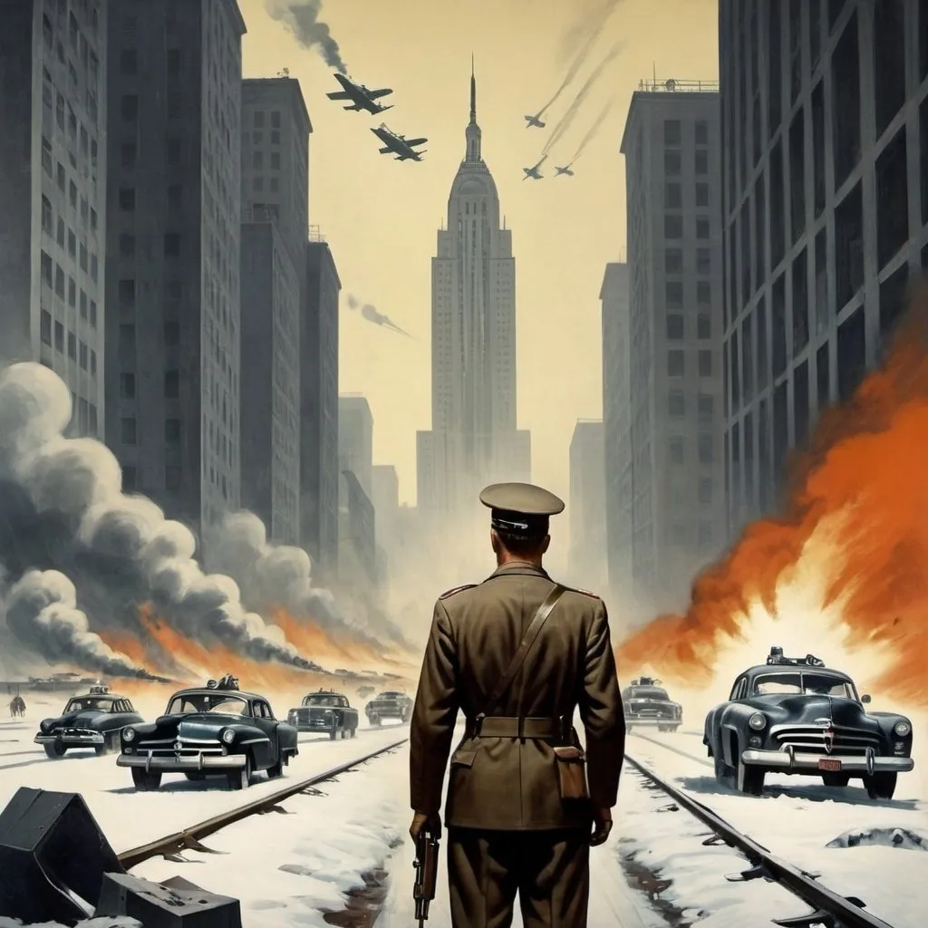 Prompt: Dystopian, poster, 50s, concept art, Oil magnates hoping you've forgotten about them, and USA cold war propaganda.
