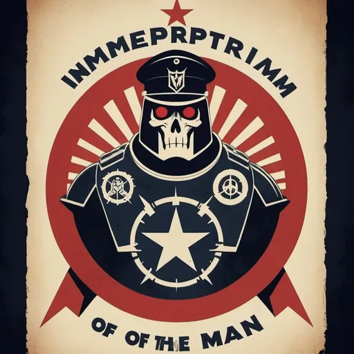 Prompt: Dystopian , poster, 50s, concept art, Logo of the Imperium of man from the 40k universe, and USA 50's propaganda.


