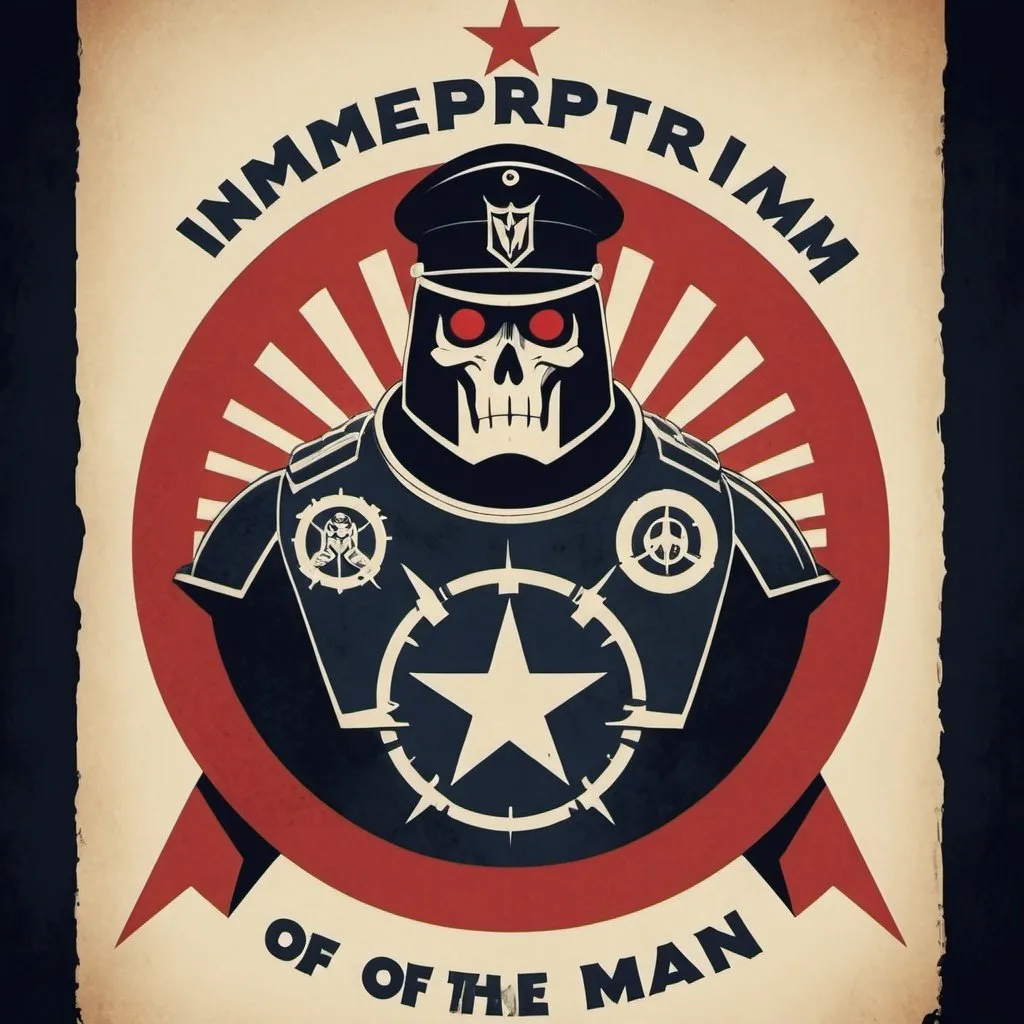 Prompt: Dystopian , poster, 50s, concept art, Logo of the Imperium of man from the 40k universe, and USA 50's propaganda.


