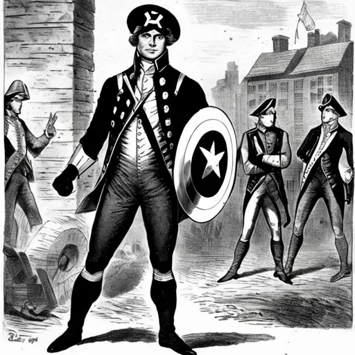 Prompt: captain America, traffic cop, in the 1780's. Art style: black and white comic.
