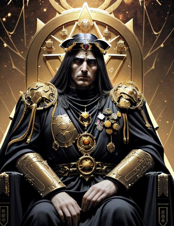 Prompt: he Emperor of Mankind also referred to by the Imperial Cult and the Adeptus Ministorum as the God-Emperor of Mankind is the sovereign ruler of the Imperium of Man, and Father, Guardian, and God of the human race. He has sat immobile within the Golden Throne of Terra for ten thousand years. Although once a living man, His shattered body can no longer support life, and remains intact only by a combination of ancient technology and the sheer force of His will, itself sustained by the soul-sacrifice of countless millions of psykers.[2]