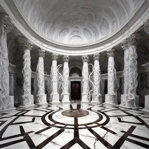 Prompt: White marble crypt rooms with swirling magic and undead.
