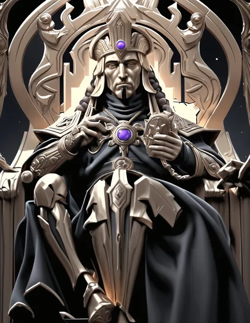 Prompt: he Emperor of Mankind also referred to by the Imperial Cult and the Adeptus Ministorum as the God-Emperor of Mankind is the sovereign ruler of the Imperium of Man, and Father, Guardian, and God of the human race. He has sat immobile within the Golden Throne of Terra for ten thousand years. Although once a living man, His shattered body can no longer support life, and remains intact only by a combination of ancient technology and the sheer force of His will, itself sustained by the soul-sacrifice of countless millions of psykers.[2]