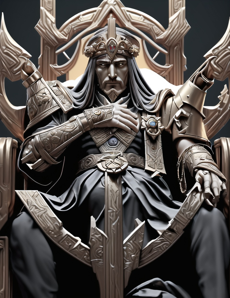 Prompt: he Emperor of Mankind also referred to by the Imperial Cult and the Adeptus Ministorum as the God-Emperor of Mankind is the sovereign ruler of the Imperium of Man, and Father, Guardian, and God of the human race. He has sat immobile within the Golden Throne of Terra for ten thousand years. Although once a living man, His shattered body can no longer support life, and remains intact only by a combination of ancient technology and the sheer force of His will, itself sustained by the soul-sacrifice of countless millions of psykers.[2]