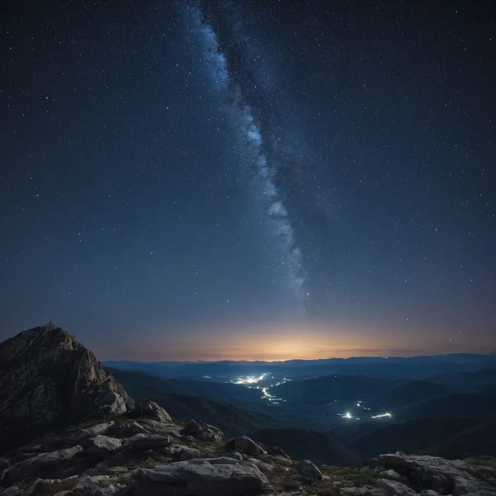 Prompt: Starry Skies as viewed from a mountain top