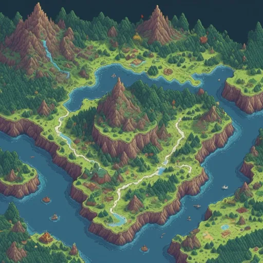 Prompt: Pixel art style: huge 2d topograhpic down fantasy world map