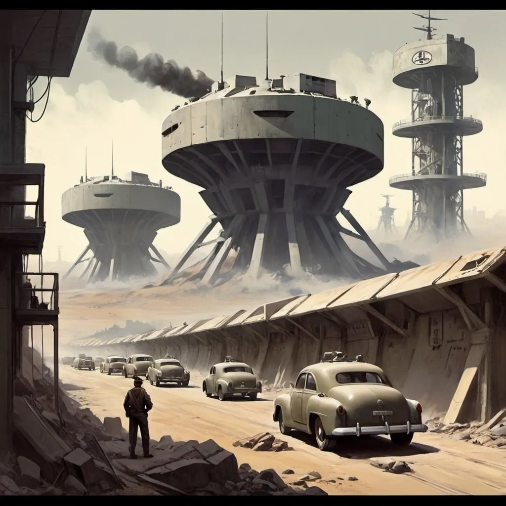 Prompt: Dystopian , poster, 50s, concept art, Bukers secure, emplacements, and 50's propaganda.


