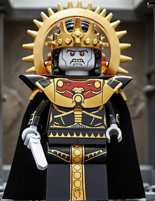 Prompt: he Emperor of Mankind also referred to by the Imperial Cult and the Adeptus Ministorum as the God-Emperor of Mankind is the sovereign ruler of the Imperium of Man, and Father, Guardian, and God of the human race. He has sat immobile within the Golden Throne of Terra for ten thousand years. Although once a living man, His shattered body can no longer support life, and remains intact only by a combination of ancient technology and the sheer force of His will, itself sustained by the soul-sacrifice of countless millions of psykers.