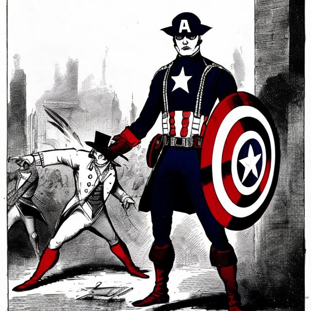 Prompt: captain America, traffic cop, in the 1780's. Art style: black and white comic.
