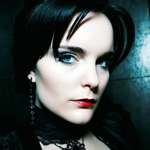 Prompt: Woman, gothic dress, dark makeup, ambient lighting, high-res, gothic style, moody lighting