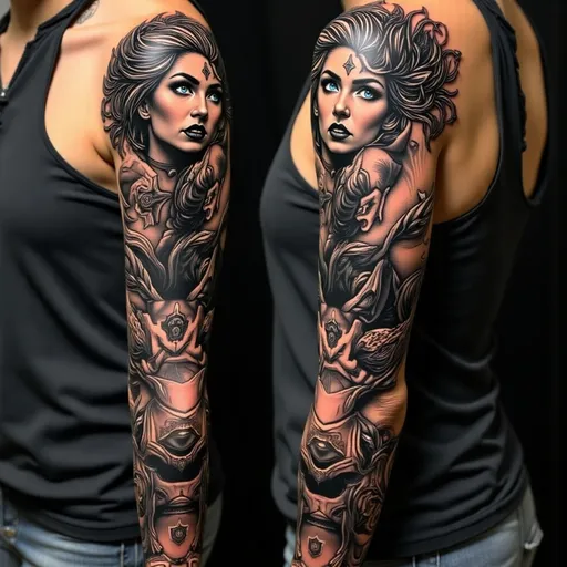 Prompt: @FpIPzZhE8TZYHQaEIFoton a arm tattoo sleeve