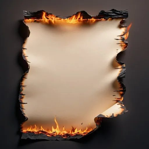 Prompt: Realistic illustration of a half-burned paper, detailed scorched edges, realistic fire damage, contrasting pristine half, high quality, detailed, realistic style, burnt edges, paper texture, dramatic lighting