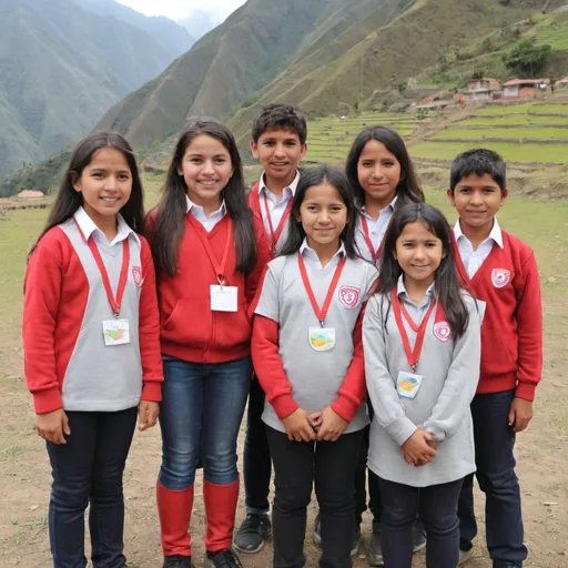 Prompt: kids from Perú team based learning 