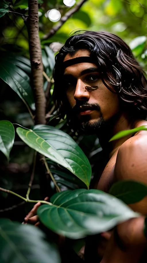 Prompt: Lush foliage in the style of Steve McCurry with a resemblance to Koldo Goran and Franklin Acevedo, vibrant, mysterious, teeming, primeval, 50mm lens, low angle, dawn, warm filter, exploring.