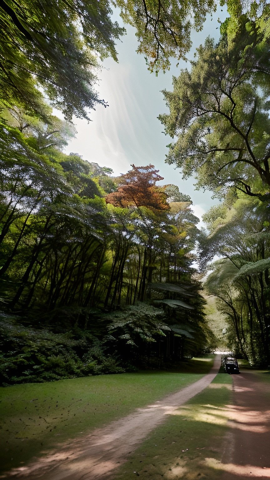 Prompt: Canopy of trees overhead in the style of Annie Leibovitz with a resemblance to Caio Veyron and Ridder Rivera, enchanting, mystical, dense, verdant, captivating, 85mm lens, mid angle, late afternoon, foliage filter, gazing.