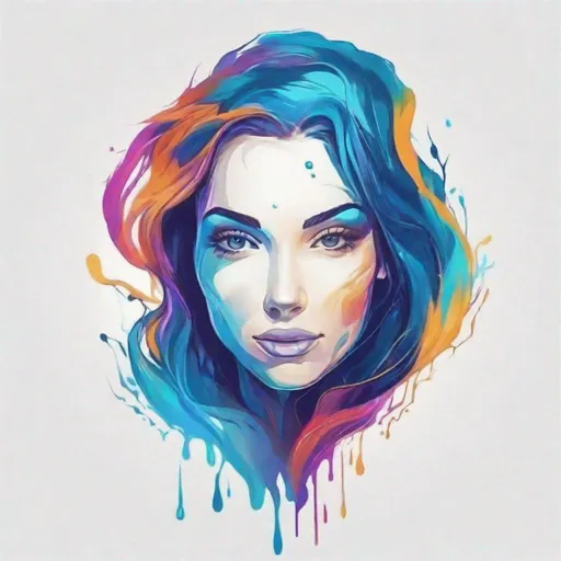 Prompt: generate a logo done in an animated, artistic concept of a young beautiful woman as water stylized abstract drawing only using colors of water, whimsical high color detailed borderless style, logo theme, high detail, plain white background, centered with margins around logo