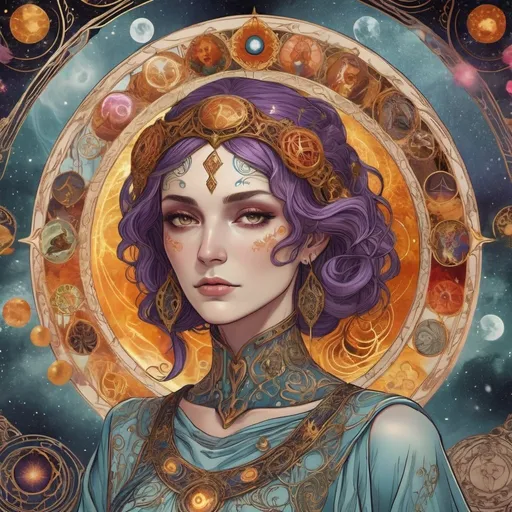 Prompt: In the year 4890, Cancer goddesses encompassing an intricate domain with Tarot inspired occult overtones and blending of hand-drawn energies and artistic 2D textures, detailed animation captivating high definition capturing glamorous elemental emotions and mysticism