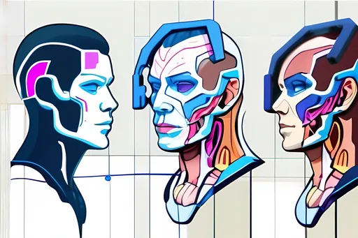 Prompt: isometrical, videogame-like depiction of the anatomical makeup of a gamer, multiple layers and slices overlaid each other, logo style on plain background, artistic blueprint with music theme