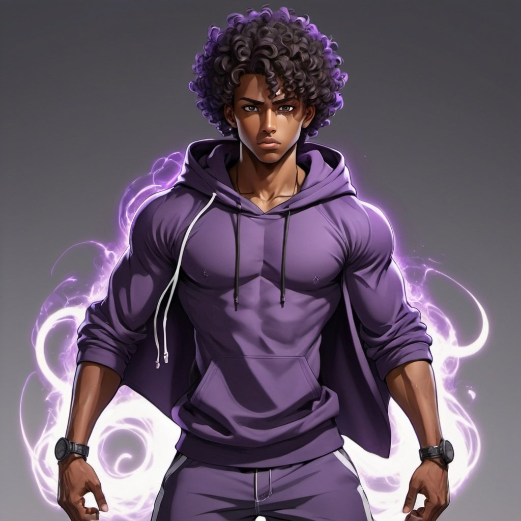 somali Male Black anime character with purple powers...