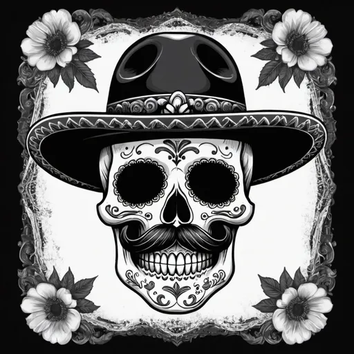 Prompt: Calavera con sombrero y bigotes